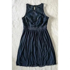 Adrianna Papell Midnight Blue Embellished Midi Dress Evening Wedding Formal